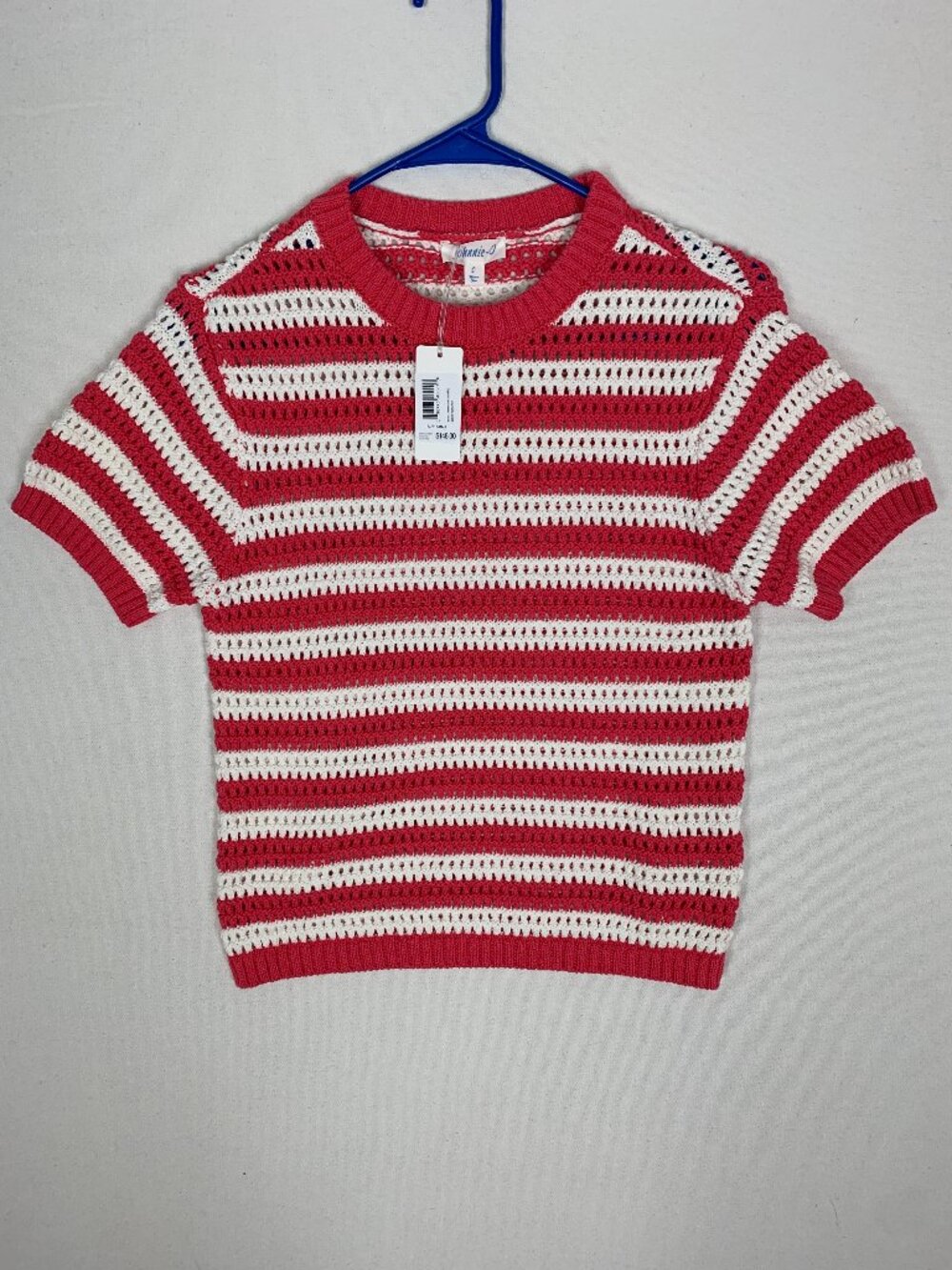 Johnnie-O Aubrey Stripe Knit Women's Short Sleeve Golf Sweater Small Rouge Red